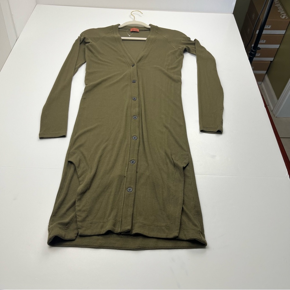 ALIX NYC Virginia Button Front Mini Dress Womens Size Medium Army Green Ribbed‎